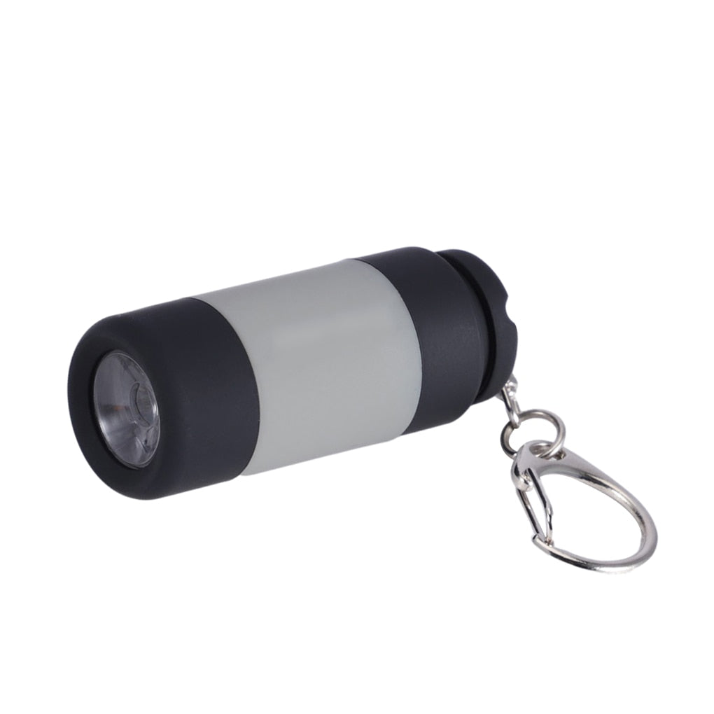 Gray Mini Torch LED Flashlight Safety Keychain on White
