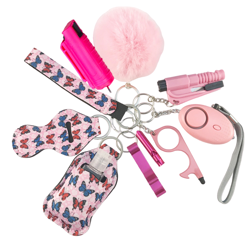 Pepper Spray Blank-Labeled Mace 11-Piece Safety Keychain Set