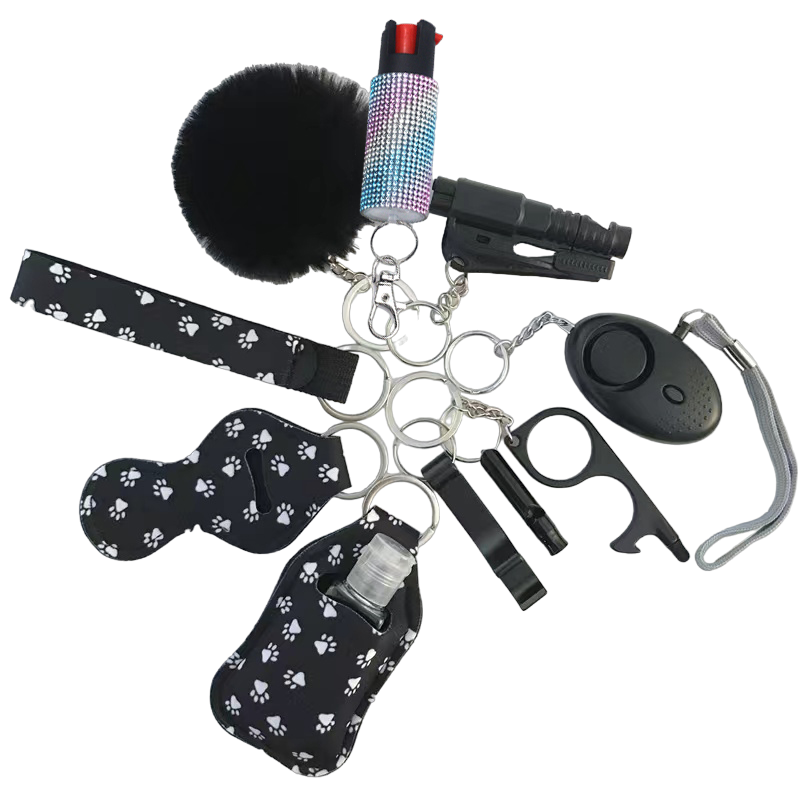 Pepper Spray Bling-Jeweled Mace 11-Piece Safety Keychain Set