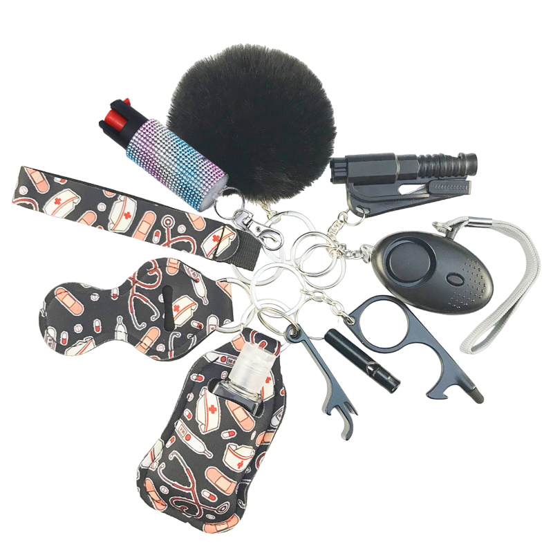 Pepper Spray Bling-Jeweled Mace 11-Piece Safety Keychain Set