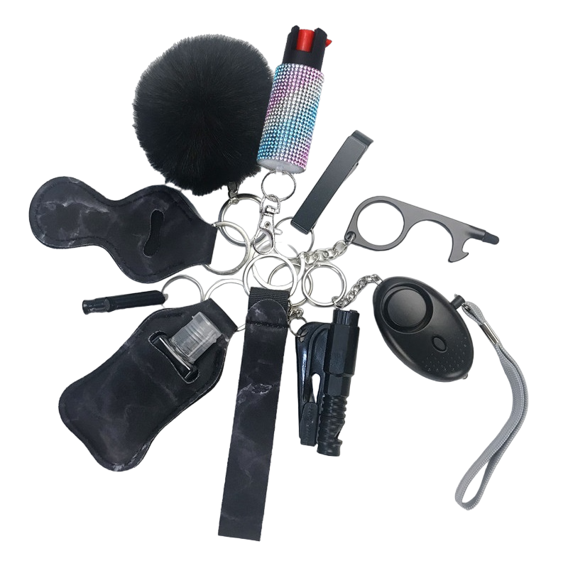 Pepper Spray Bling-Jeweled Mace 11-Piece Safety Keychain Set