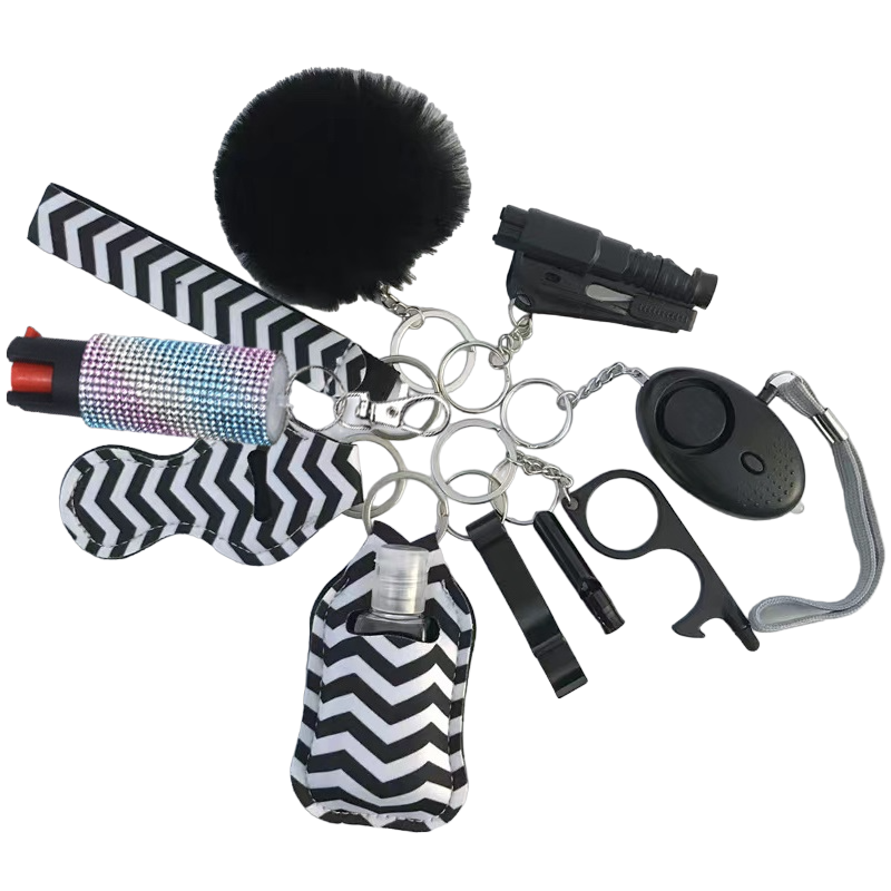 Pepper Spray Bling-Jeweled Mace 11-Piece Safety Keychain Set