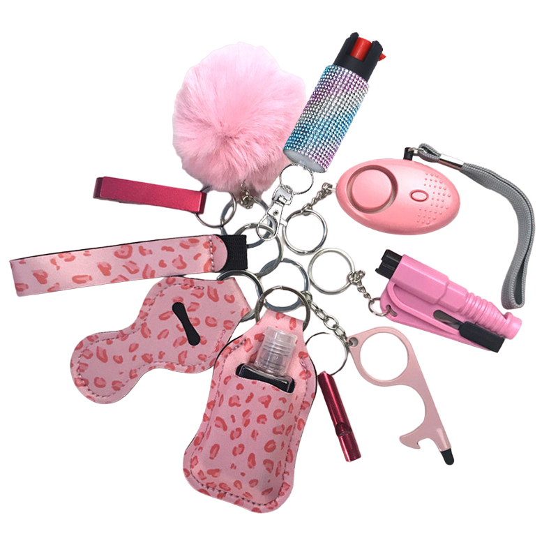 Pepper Spray Bling-Jeweled Mace 11-Piece Safety Keychain Set