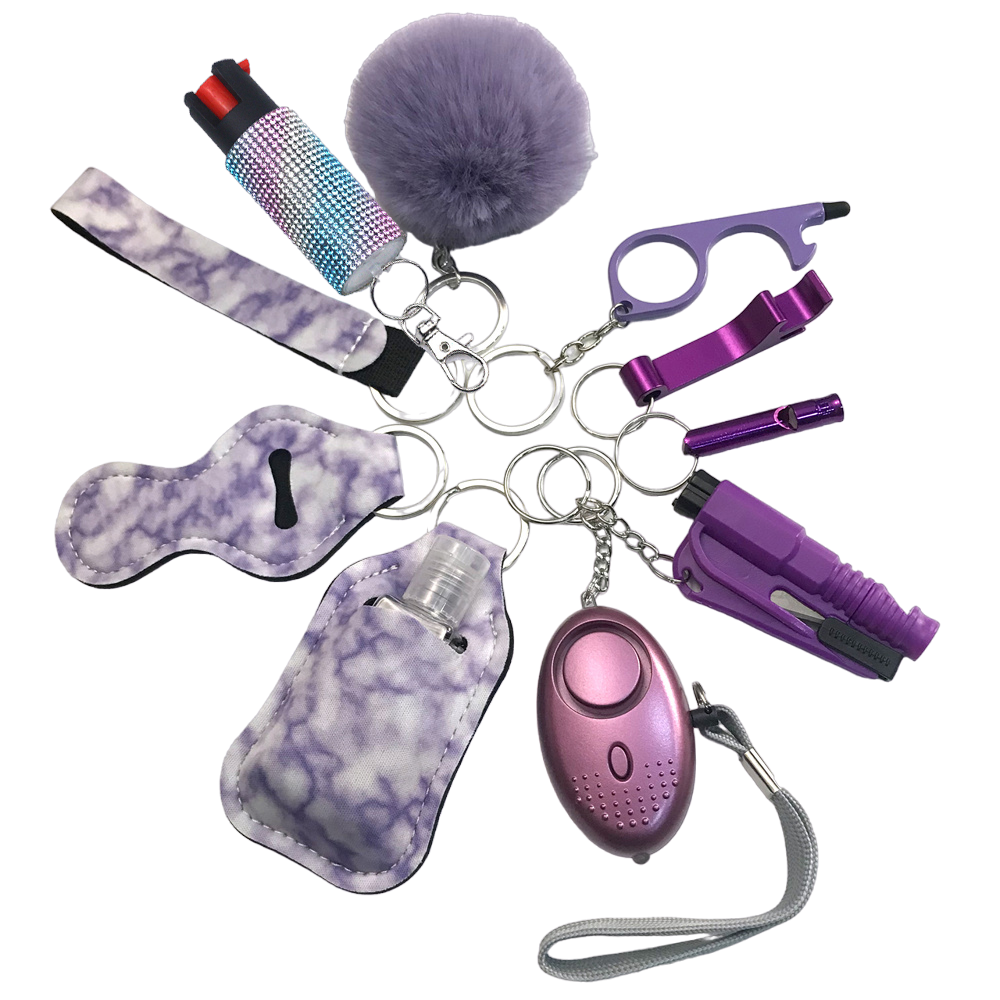 Pepper Spray Bling-Jeweled Mace 11-Piece Safety Keychain Set