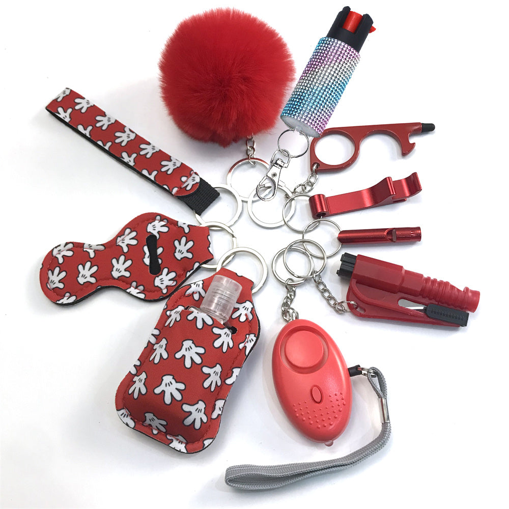 Pepper Spray Bling-Jeweled Mace 11-Piece Safety Keychain Set