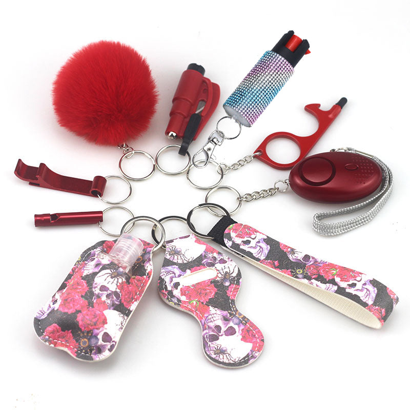 Pepper Spray Bling-Jeweled Mace 11-Piece Safety Keychain Set