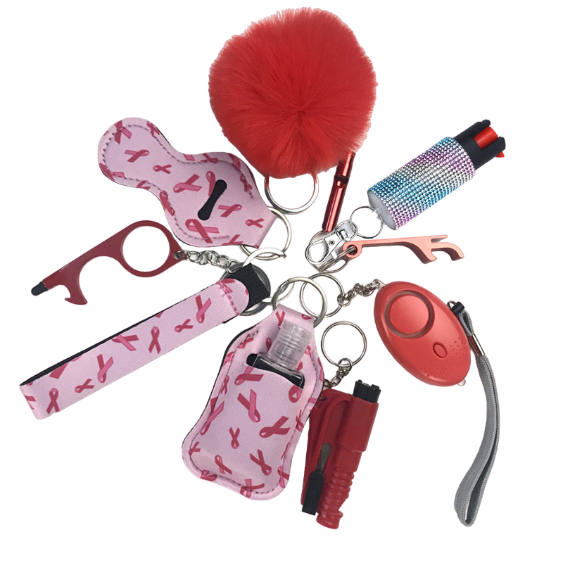 Pepper Spray Bling-Jeweled Mace 11-Piece Safety Keychain Set