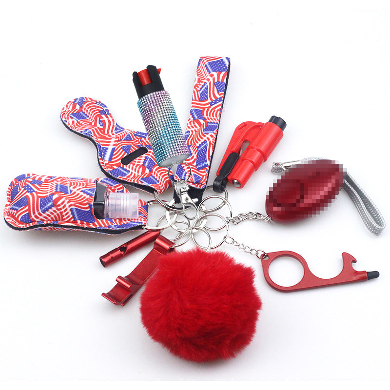 Pepper Spray Bling-Jeweled Mace 11-Piece Safety Keychain Set