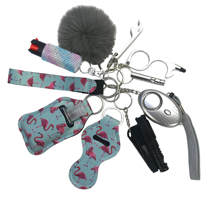 Pepper Spray Bling-Jeweled Mace 11-Piece Safety Keychain Set