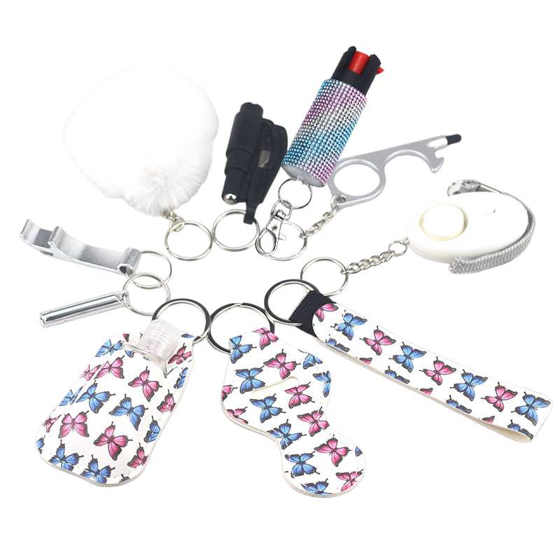 Pepper Spray Bling-Jeweled Mace 11-Piece Safety Keychain Set