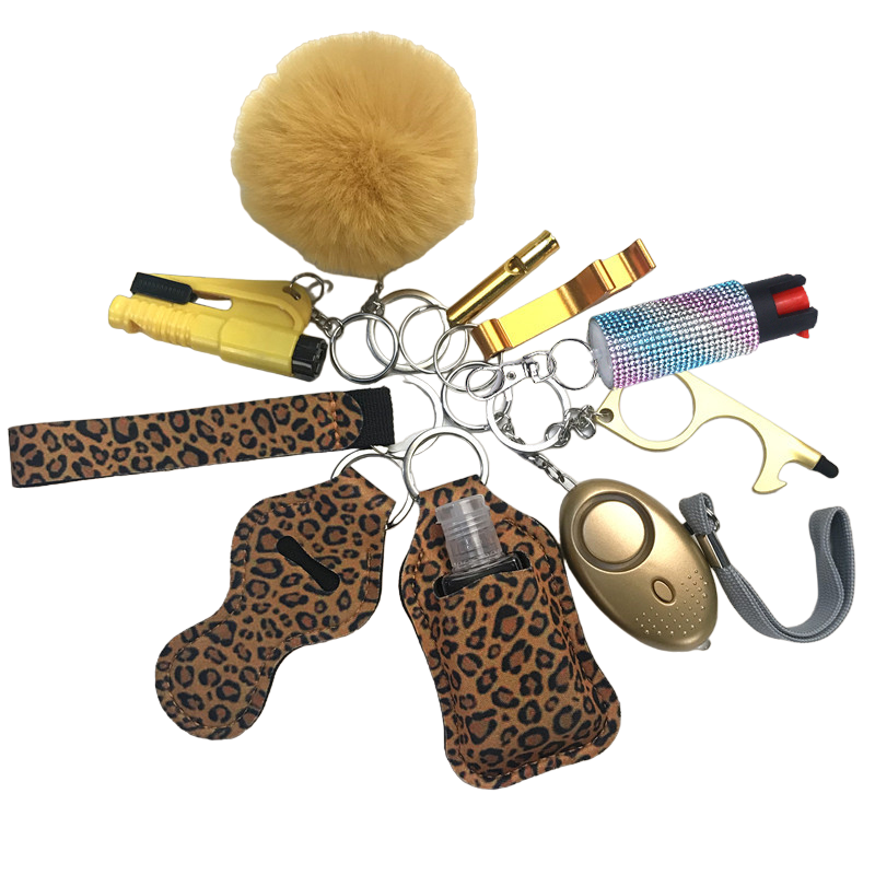 Pepper Spray Bling-Jeweled Mace 11-Piece Safety Keychain Set