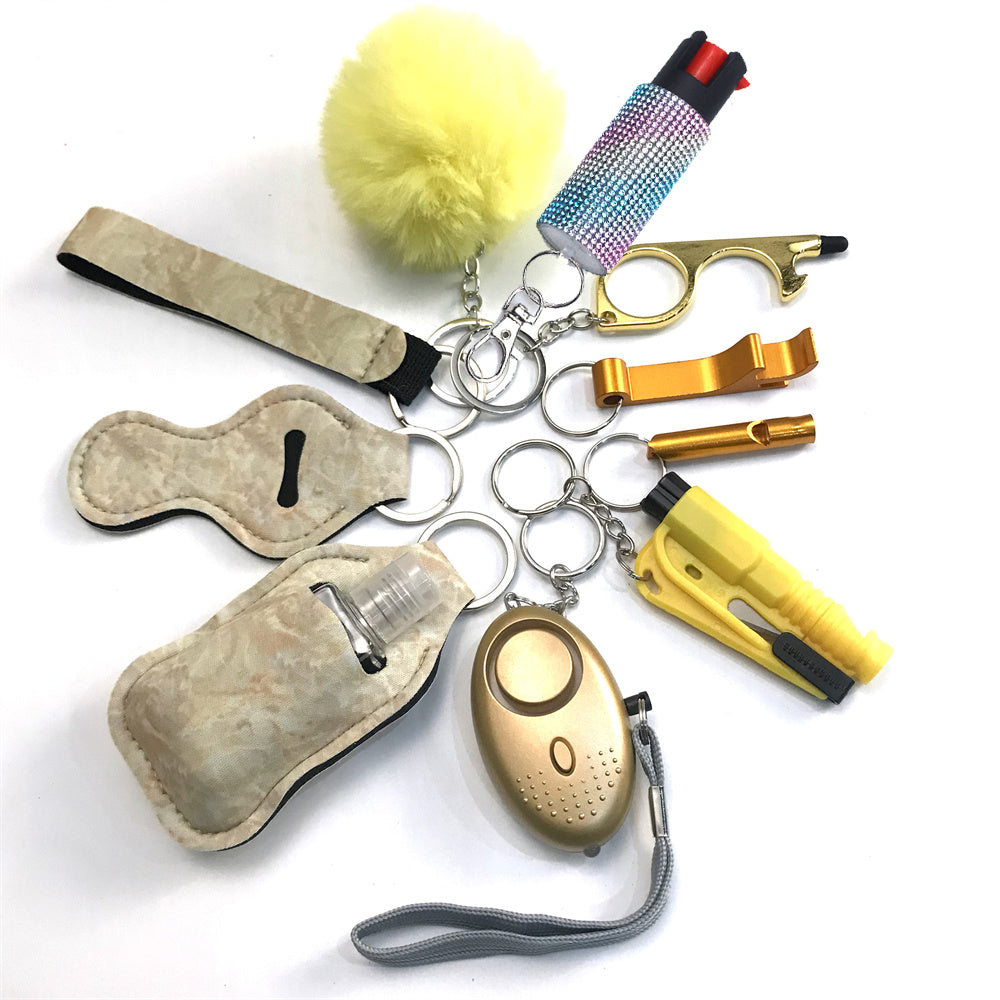Pepper Spray Bling-Jeweled Mace 11-Piece Safety Keychain Set