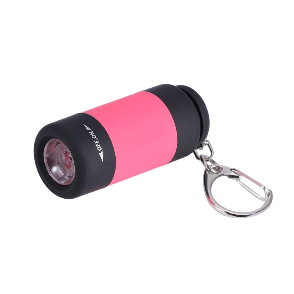 Pink Mini Torch LED Flashlight Safety Keychain on White Background