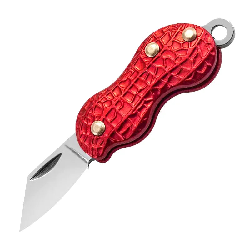 Portable Outdoor Stainless Steel Box Opening Peanut Shape Hiking Pocket Knife Mini Folding Keychain Necklace Knife Peeling Knife