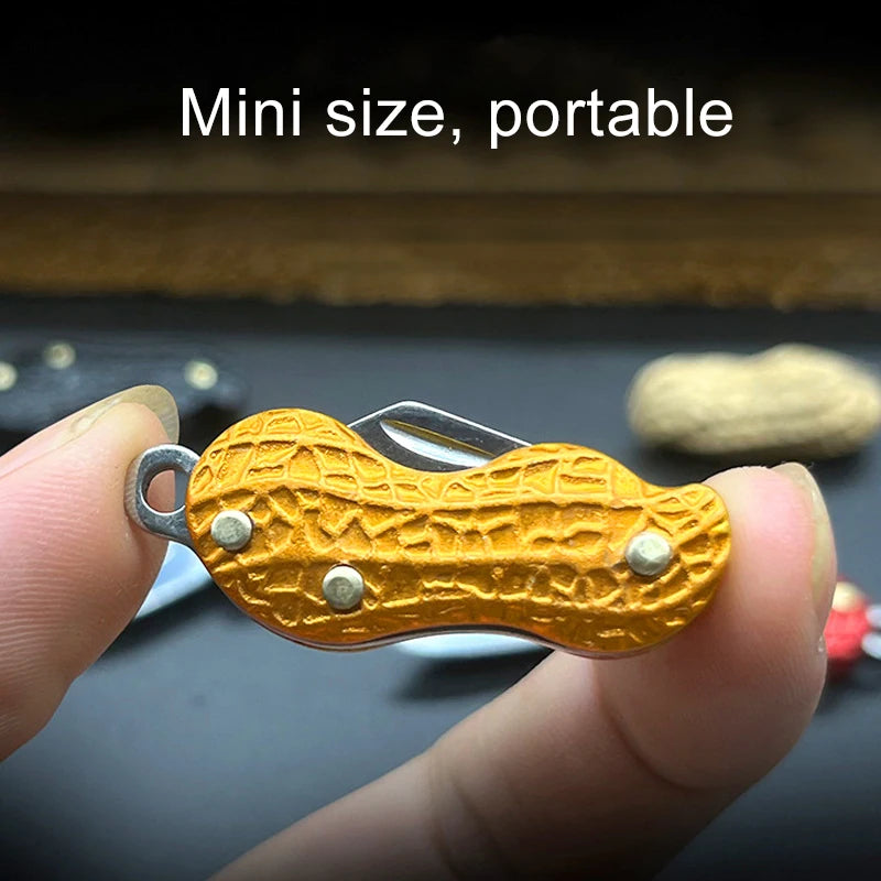 Portable Outdoor Stainless Steel Box Opening Peanut Shape Hiking Pocket Knife Mini Folding Keychain Necklace Knife Peeling Knife