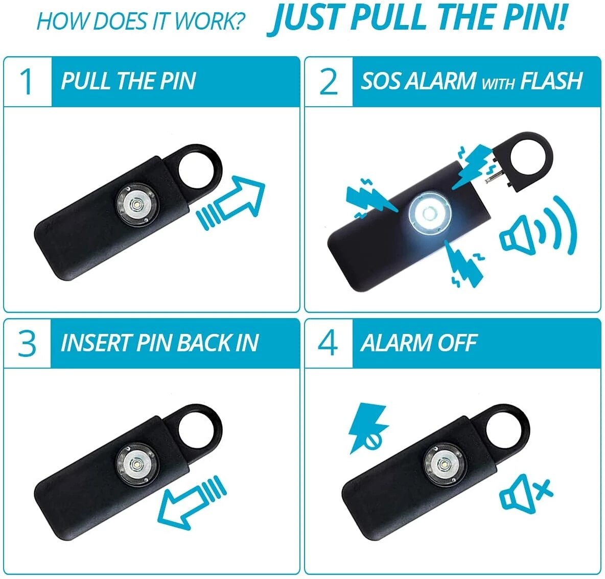 Amulet Personal Alarm + LED Flashlight Combo Self Defense Keychain