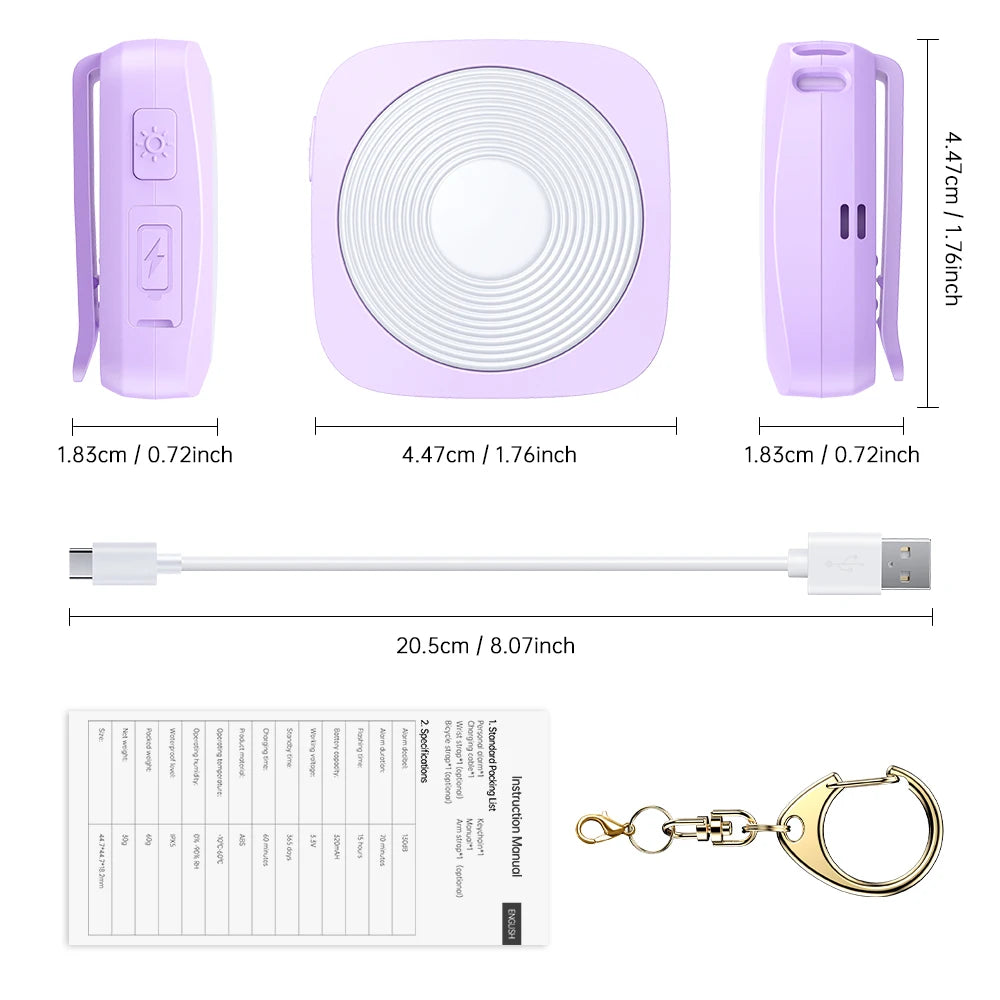 Pod 130-dB Personal Alarm and Multi-Color LED Light Keychain