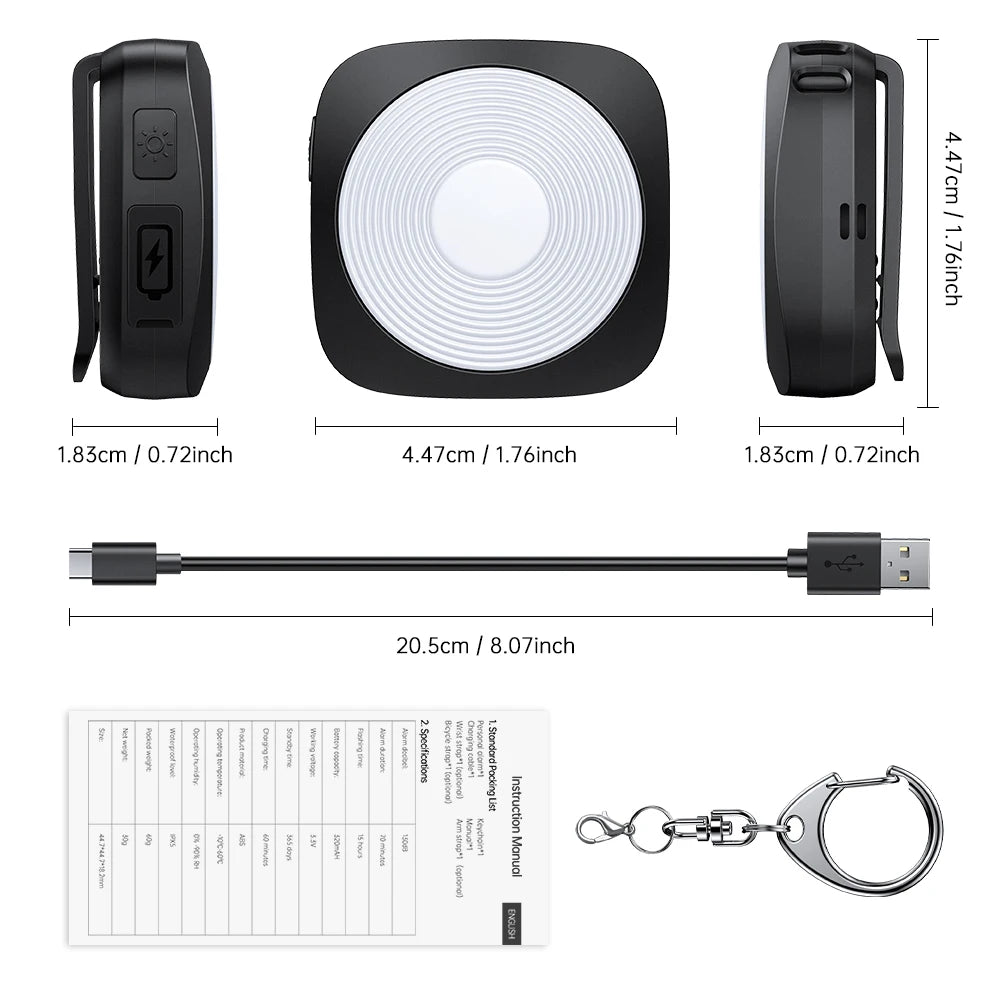 Pod 130-dB Personal Alarm and Multi-Color LED Light Keychain