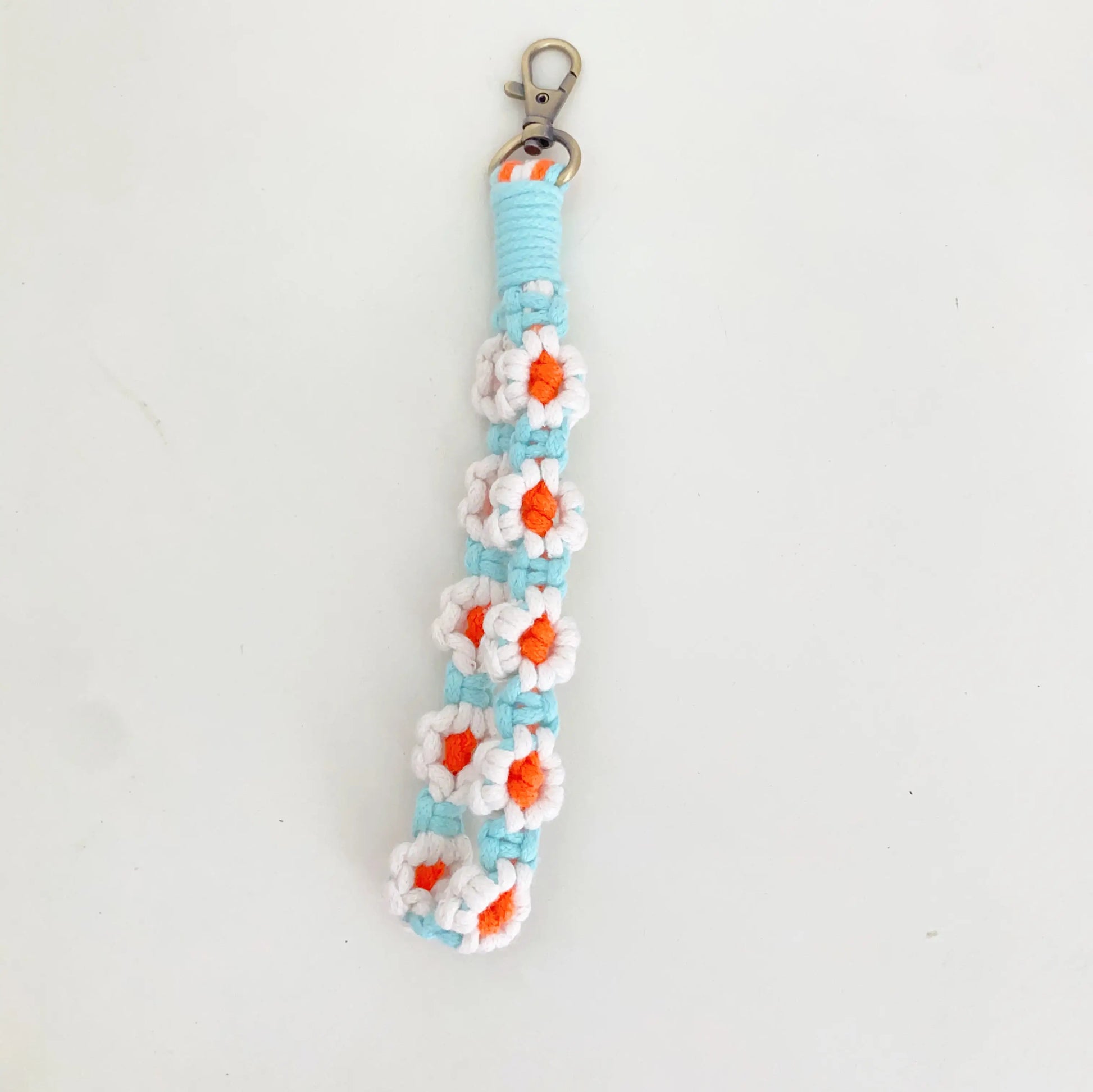 Floral Hand-Woven Cotton Wristlet with Lobster Clasp Ring Holder