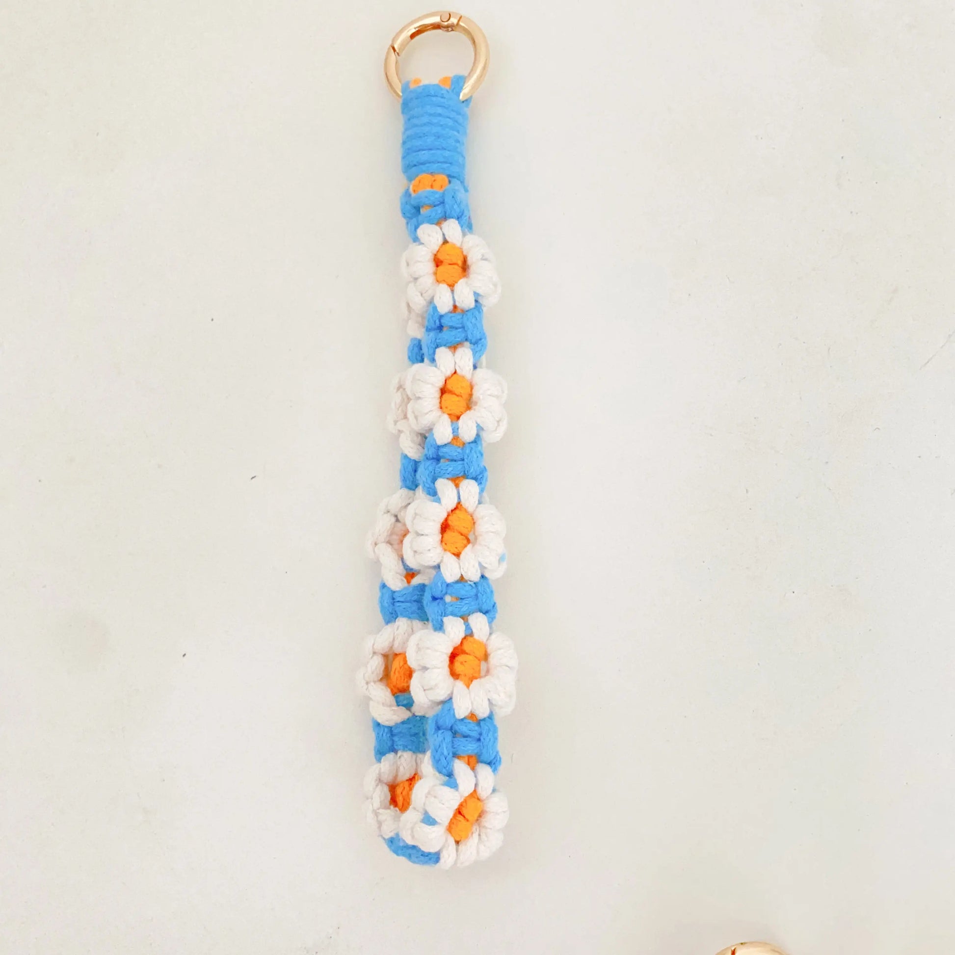Floral Hand-Woven Cotton Wristlet with Lobster Clasp Ring Holder