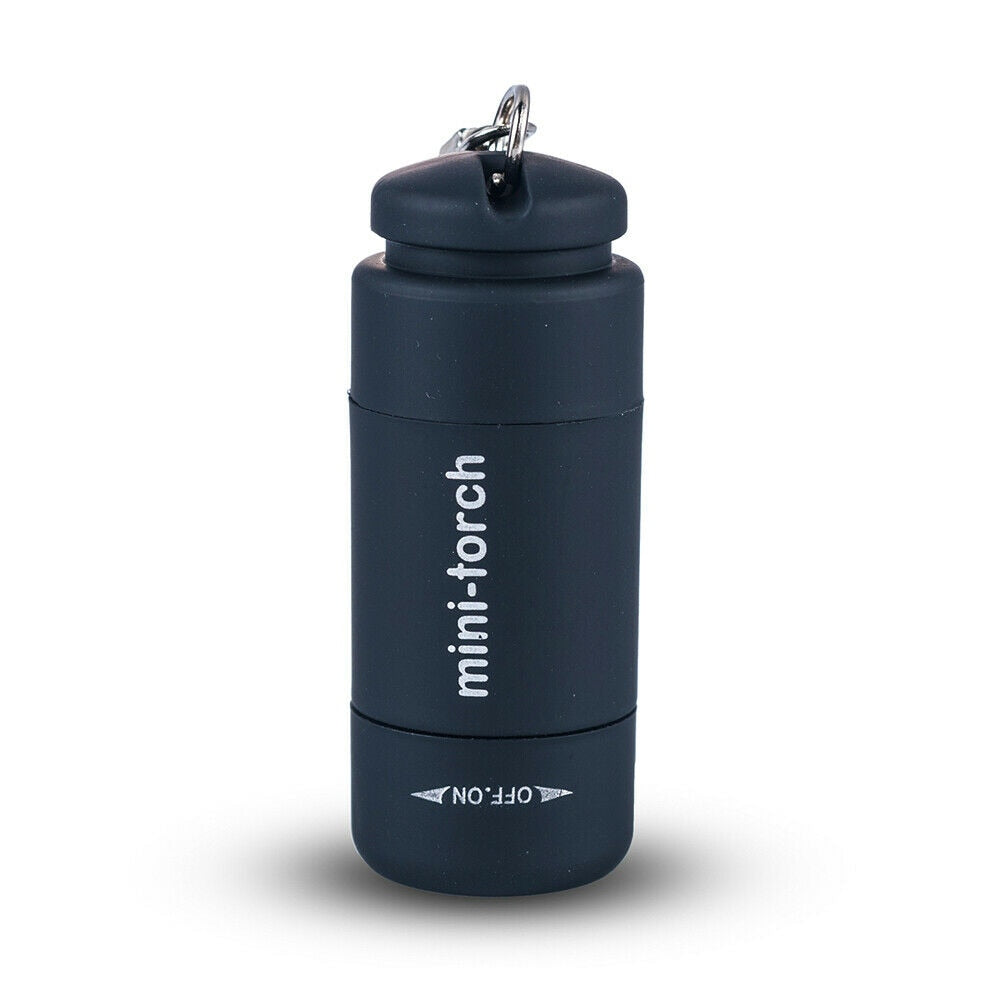 Black Mini Torch LED Flashlight Safety Keychain on White