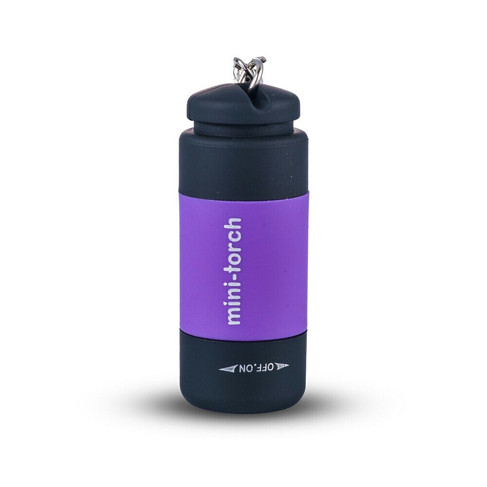 Purple Mini Torch LED Flashlight Safety Keychain on White