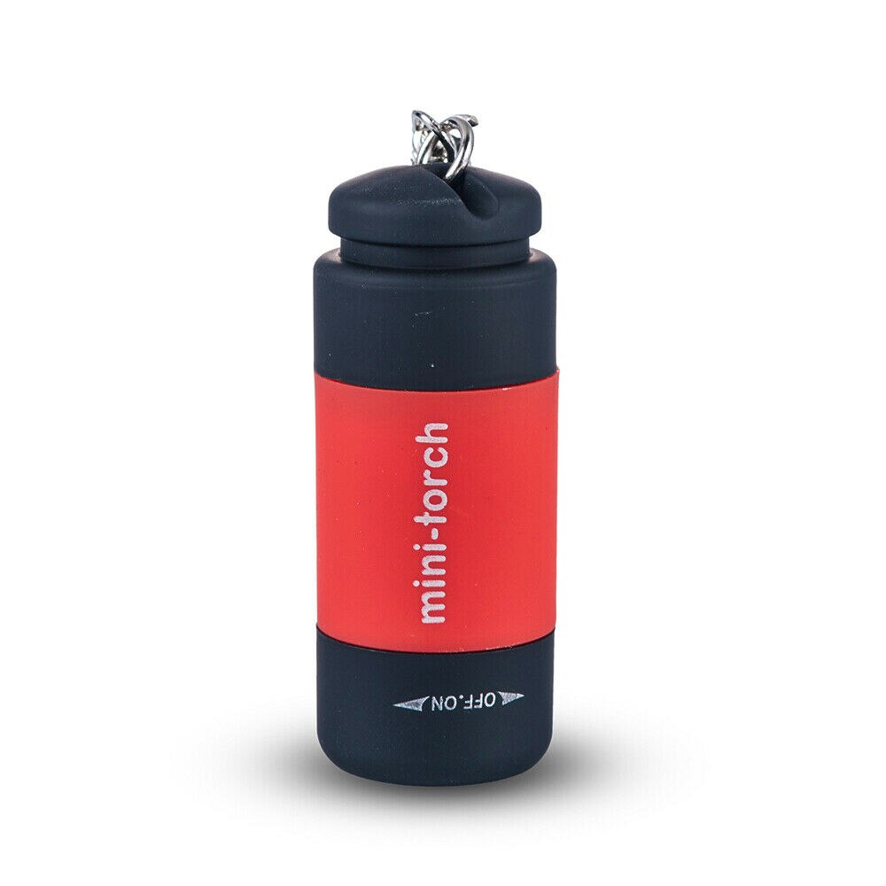 Red Mini Torch LED Flashlight Safety Keychain on White Backround