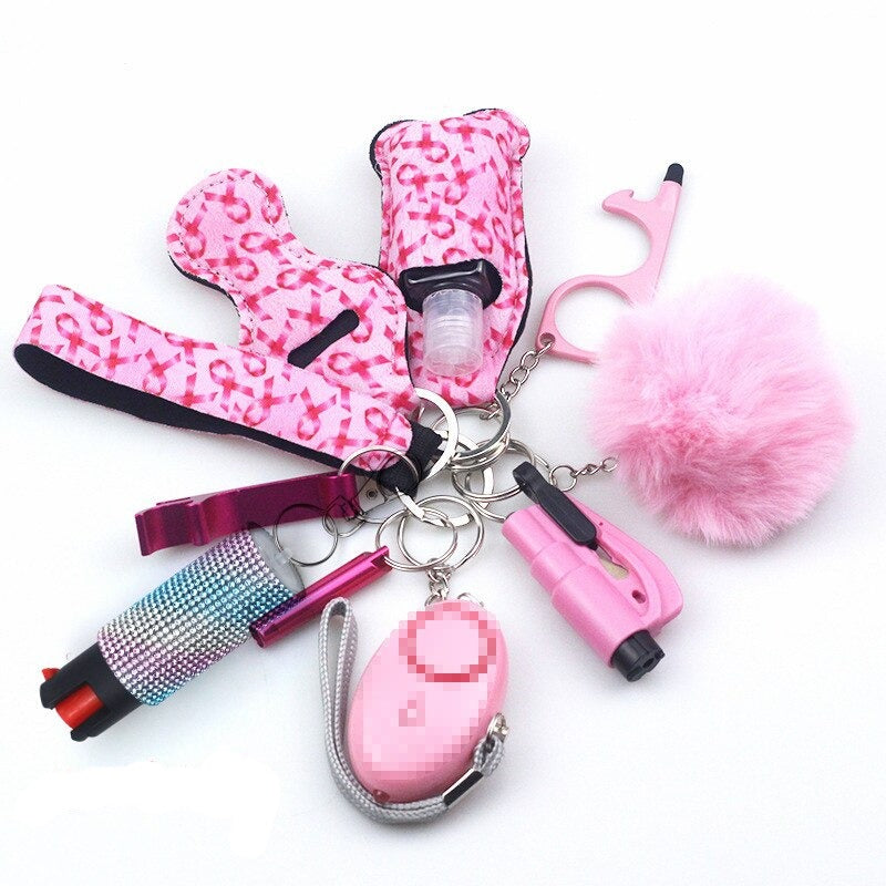 pink 10 piece women self defense keychains 海外 即決-