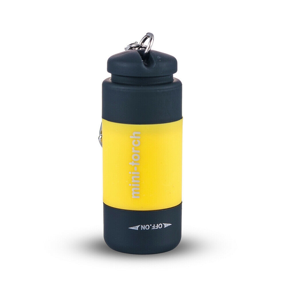Yellow Mini Torch LED Flashlight Safety Keychain on White Background