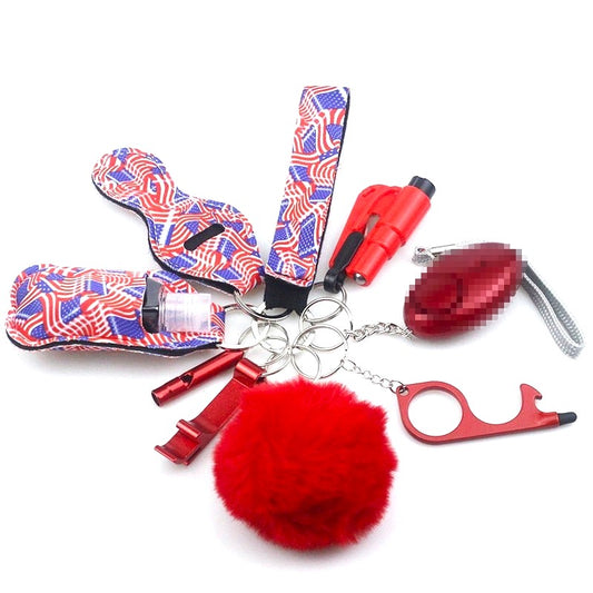 Patriot Red Safety Tools 9-Piece Self Defense Keychain Set