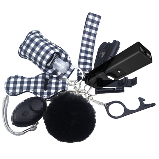 Black Checkerboard Stun Gun 10-Piece Safety Keychain Set