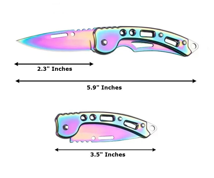 Folding Stainless Steel Pocket Knife with Keychain Ring