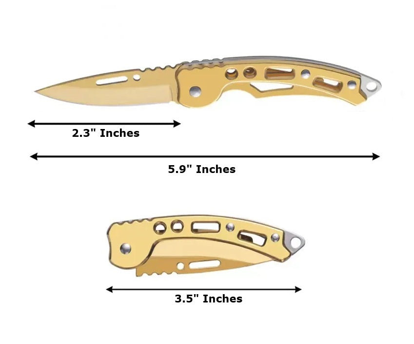 Folding Stainless Steel Pocket Knife with Keychain Ring