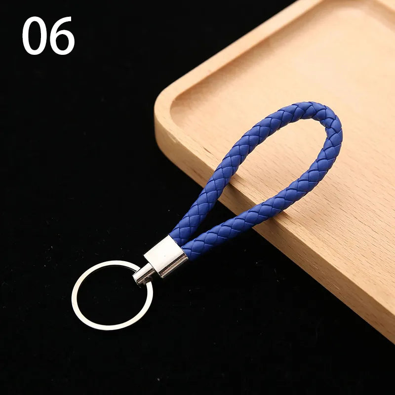 Braided Vegan Leather Rope Wristlet with Steel Key Ring Holder