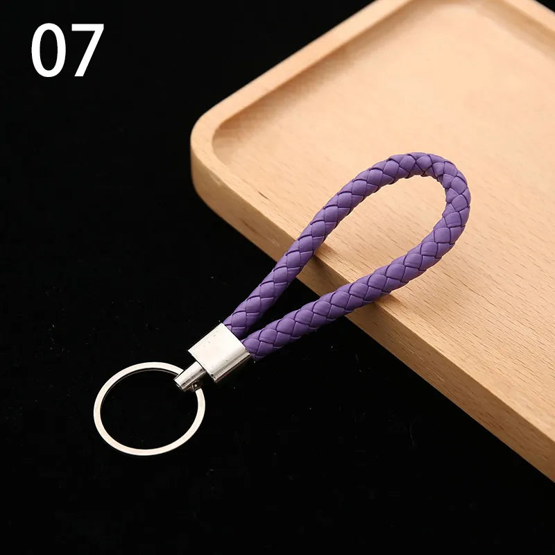 Braided Vegan Leather Rope Wristlet with Steel Key Ring Holder