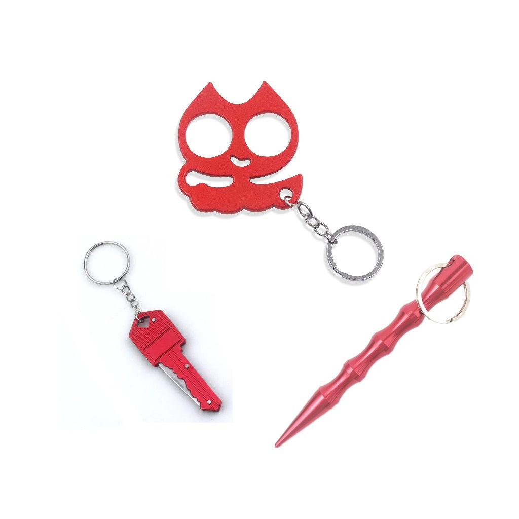 Red Handheld Weapons 3-Piece Self Defense Kit