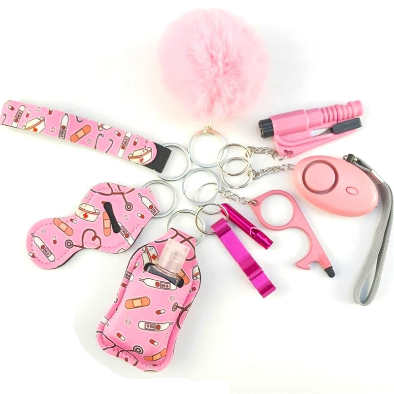 Healthcare Pink Safety Tools 9-Piece Self Defense Keychain Set