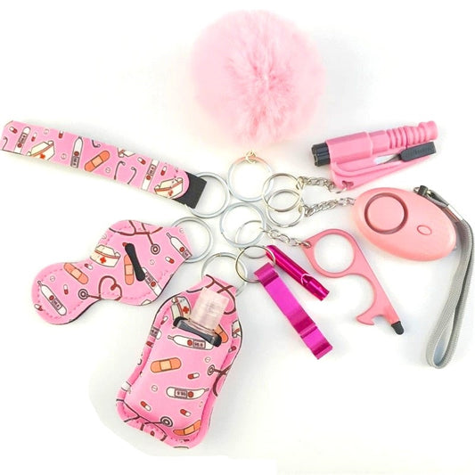 Healthcare Pink Safety Tools 9-Piece Self Defense Keychain Set