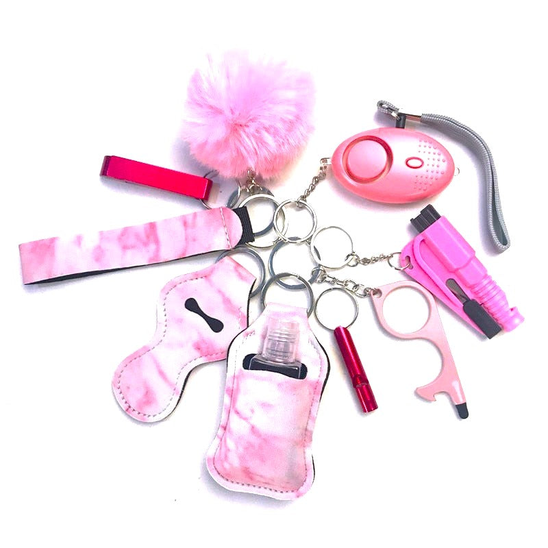 Pink Fog Safety Tools 9-Piece Self Defense Keychain Set