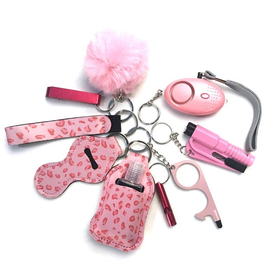 Pink Love Safety Tools 9-Piece Self Defense Keychain Set