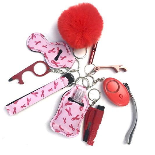 Pink Ribbons Safety Tools 9-Piece Self Defense Keychain Set