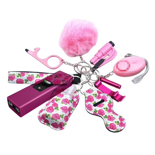Pink Roses Stun Gun 10-Piece Safety Keychain Set