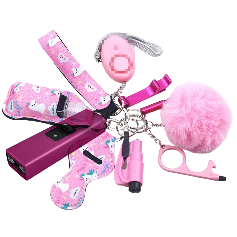 Pink Unicorn Stun Gun 10-Piece Safety Keychain Set