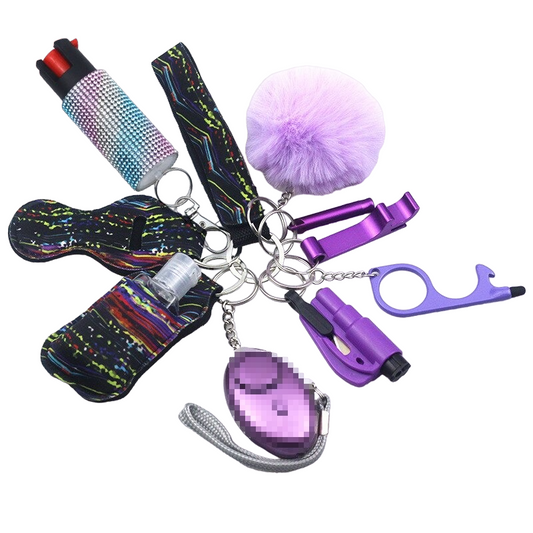 Purple Cosmos Pepper Spray 10-Piece Safety Keychain Set