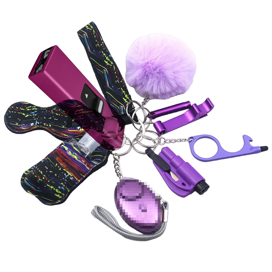 Purple Cosmos Stun Gun 10-Piece Safety Keychain Set