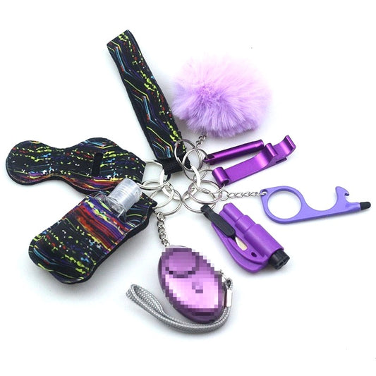 Purple Cosmos Safety Tools 9-Piece Self Defense Keychain Set