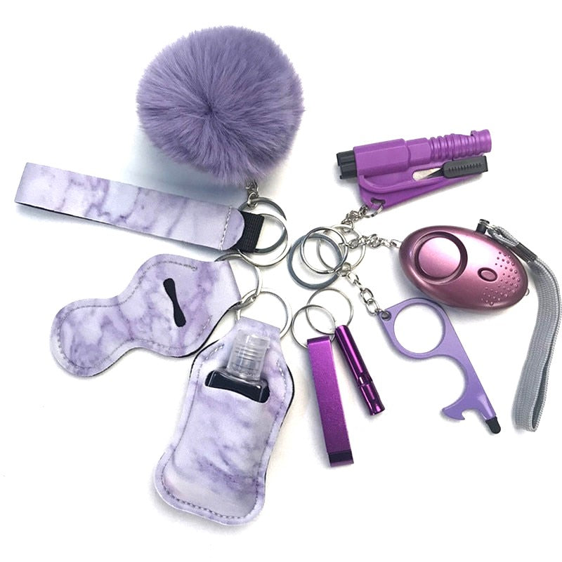 Purple Fog Safety Tools 9-Piece Self Defense Keychain Set