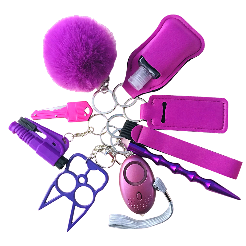 Purple Lilac Defensive Weapons 9-Piece Self Defense Keychain Set