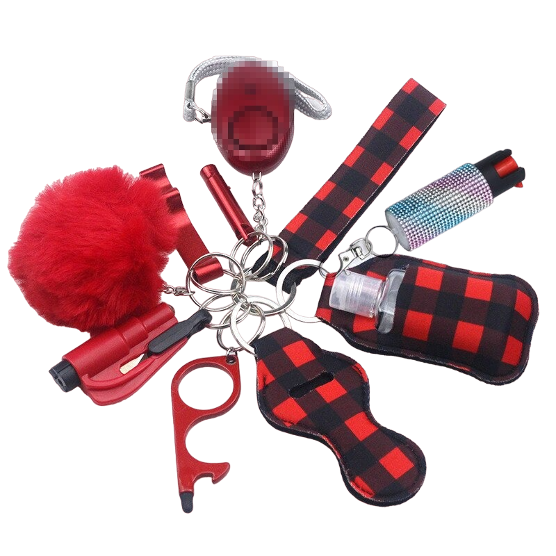 Red Checkerboard Pepper Spray 10-Piece Safety Keychain Set