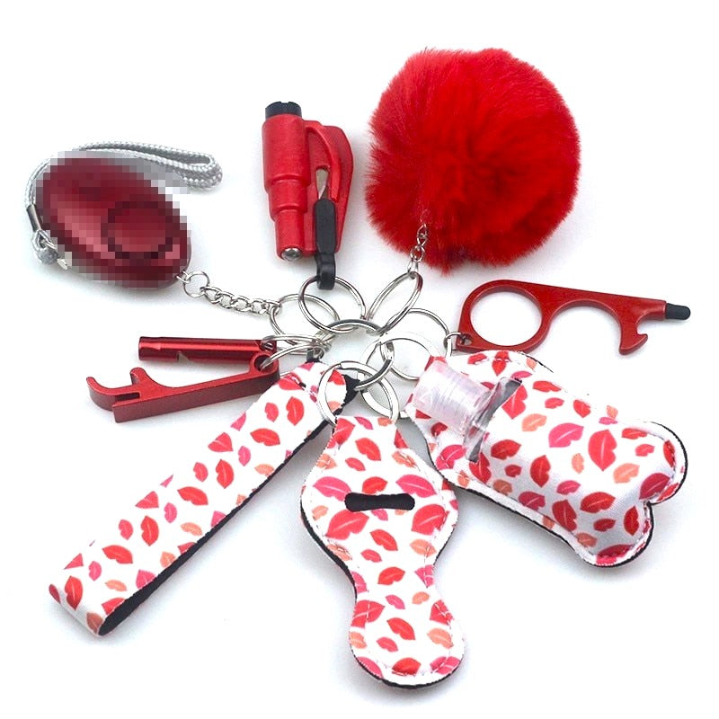Red Kisses Safety Tools 9-Piece Self Defense Keychain Set